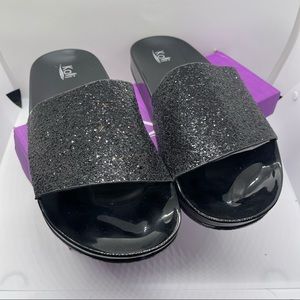 Women’s Black Glitter Slides
